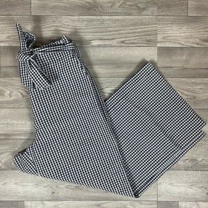 Loft Tie Waist Pull On Wide Leg Pants in Navy/White Gingham Size Large